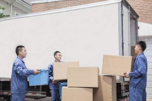 Packed boxes and wrapped furniture prepared for transport