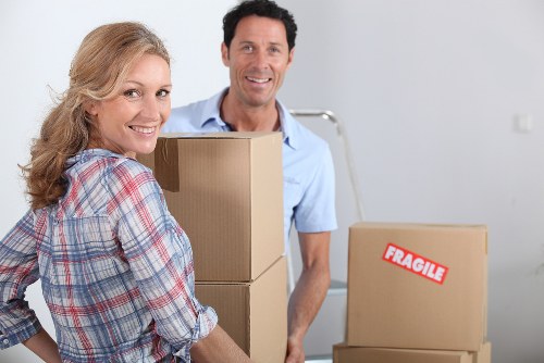 Packed boxes and household items arranged inside a removal van